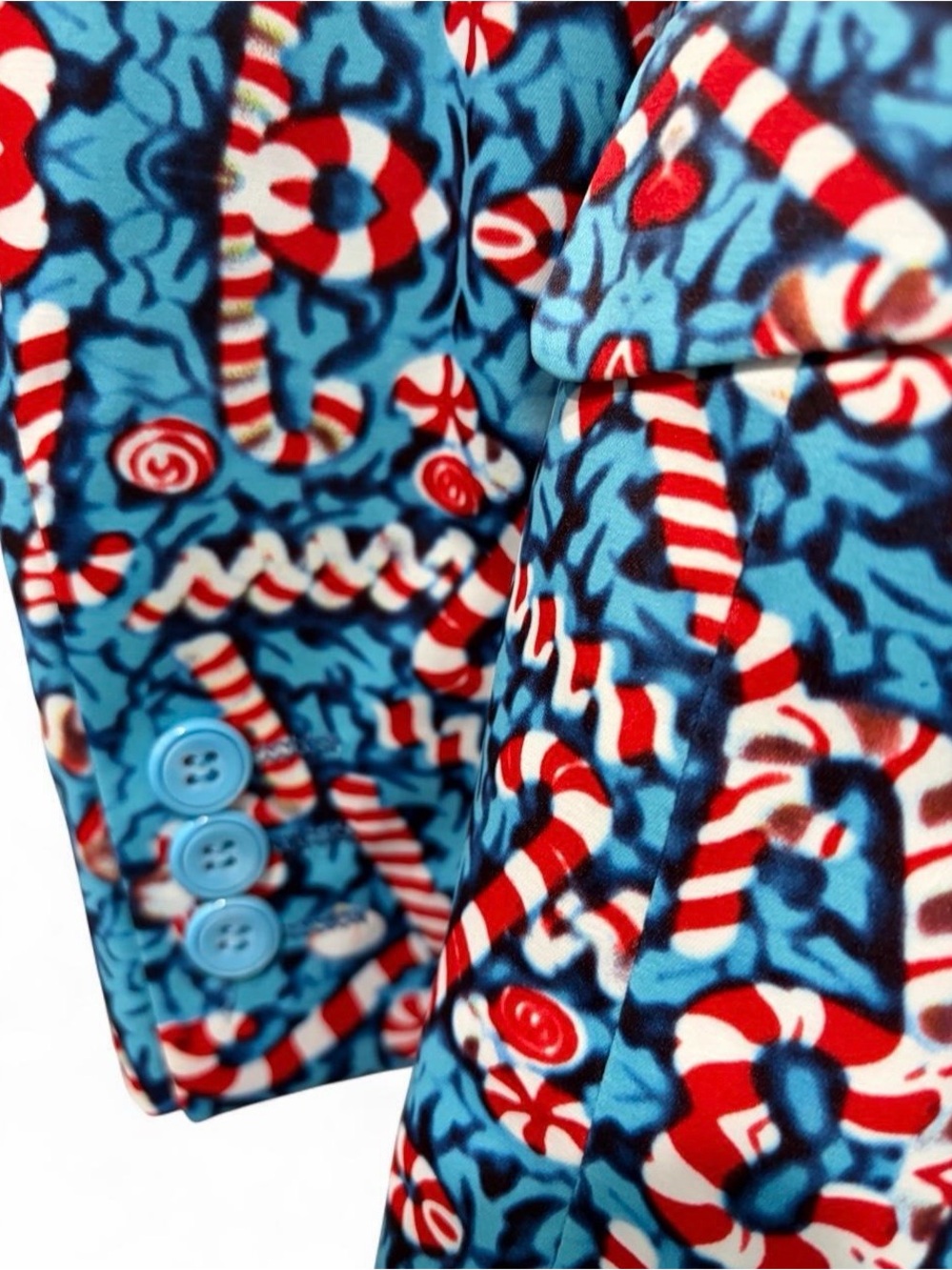 Suslo Men’s Blue & Red Candy Cane Christmas Blazer Jacket size 40M - Picture 6 of 8